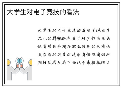 大学生对电子竞技的看法